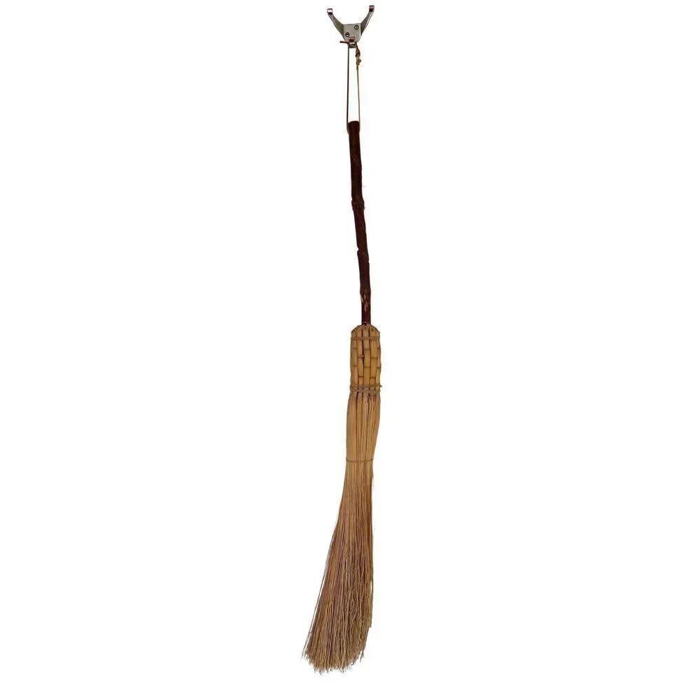 Vintage Antique STRAW HEARTH Cobweb BROOM Hand Made Wood Handle Signed EC